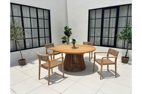 Luna Manja Teak havemøbelsæt m/4 stole - Ø150 cm