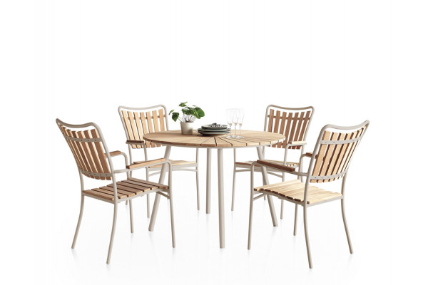 DaneLine Eva Teak Havemøbelsæt - Ø110 cm - Latte