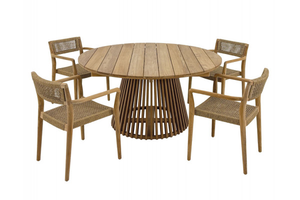 Luna Manja Teak havemøbelsæt m/4 stole - Ø150 cm